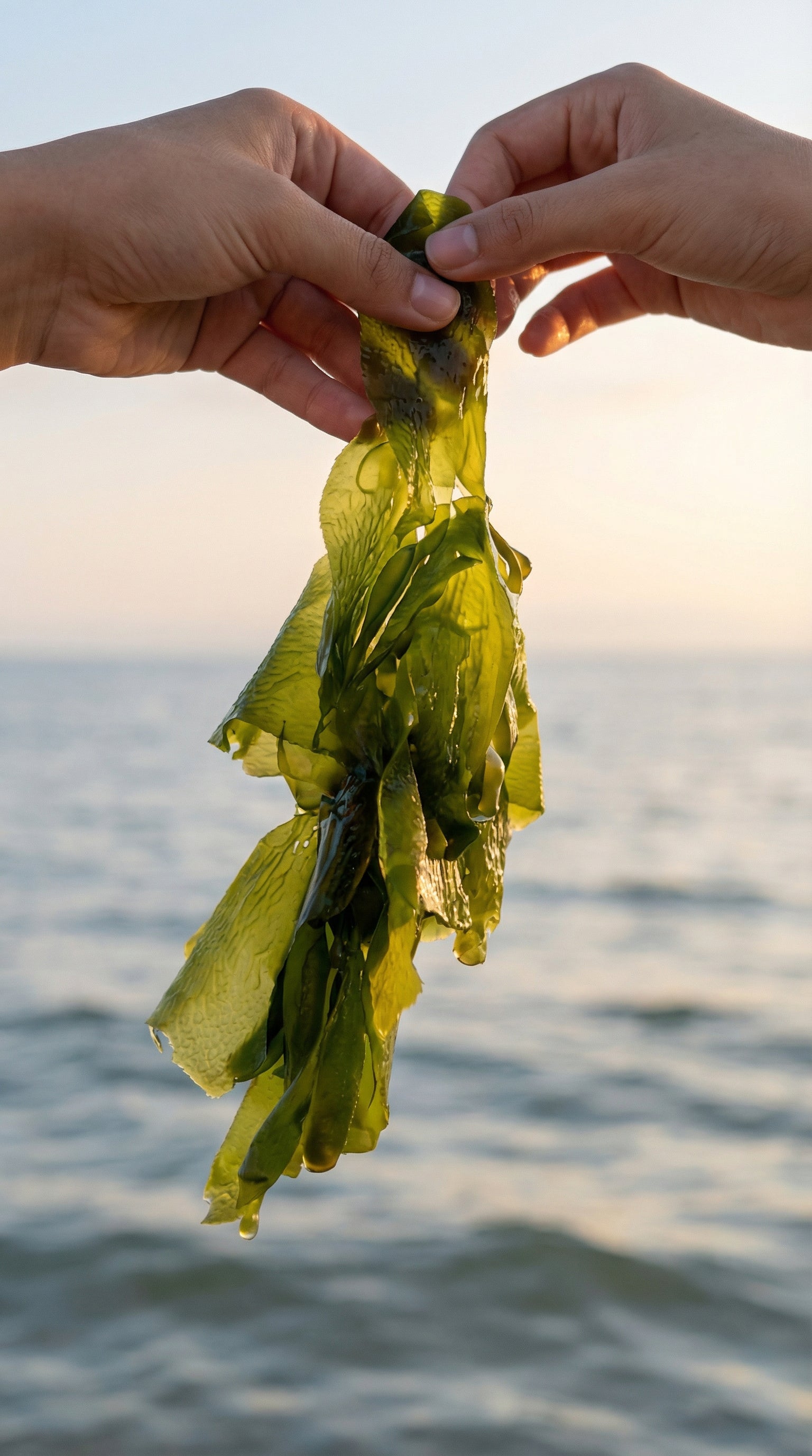 Algae in hands at beach