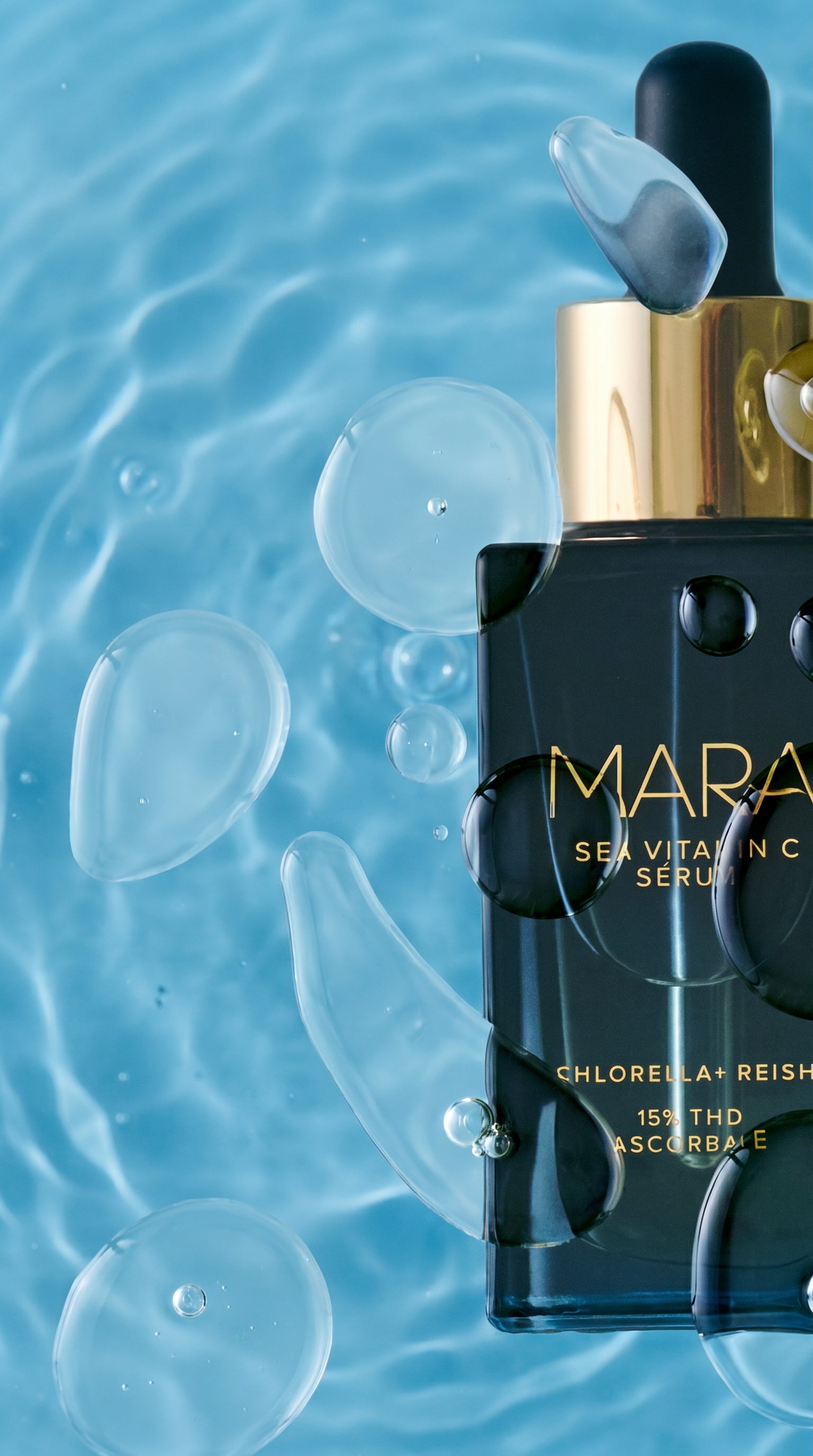 MARA Sea Vitamin C Oil in water with oil bubble on the surface 