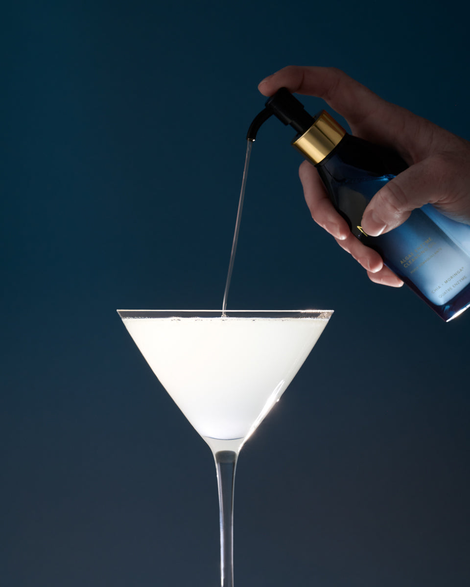 Algae Enzyme Cleansing Oil with martini glass