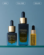 3 sizes of MARA Algae Retinol Face Oil on glass shelf