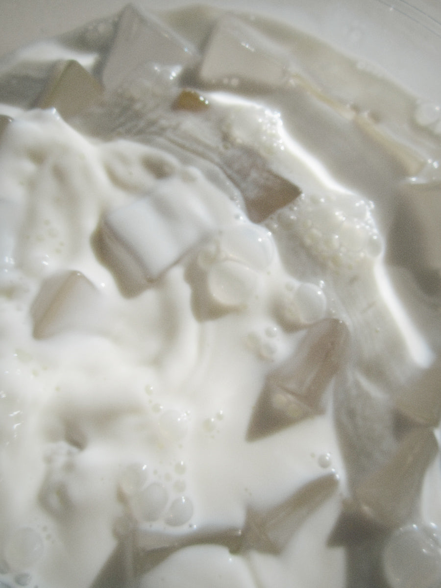 close up of milk with ice cubes