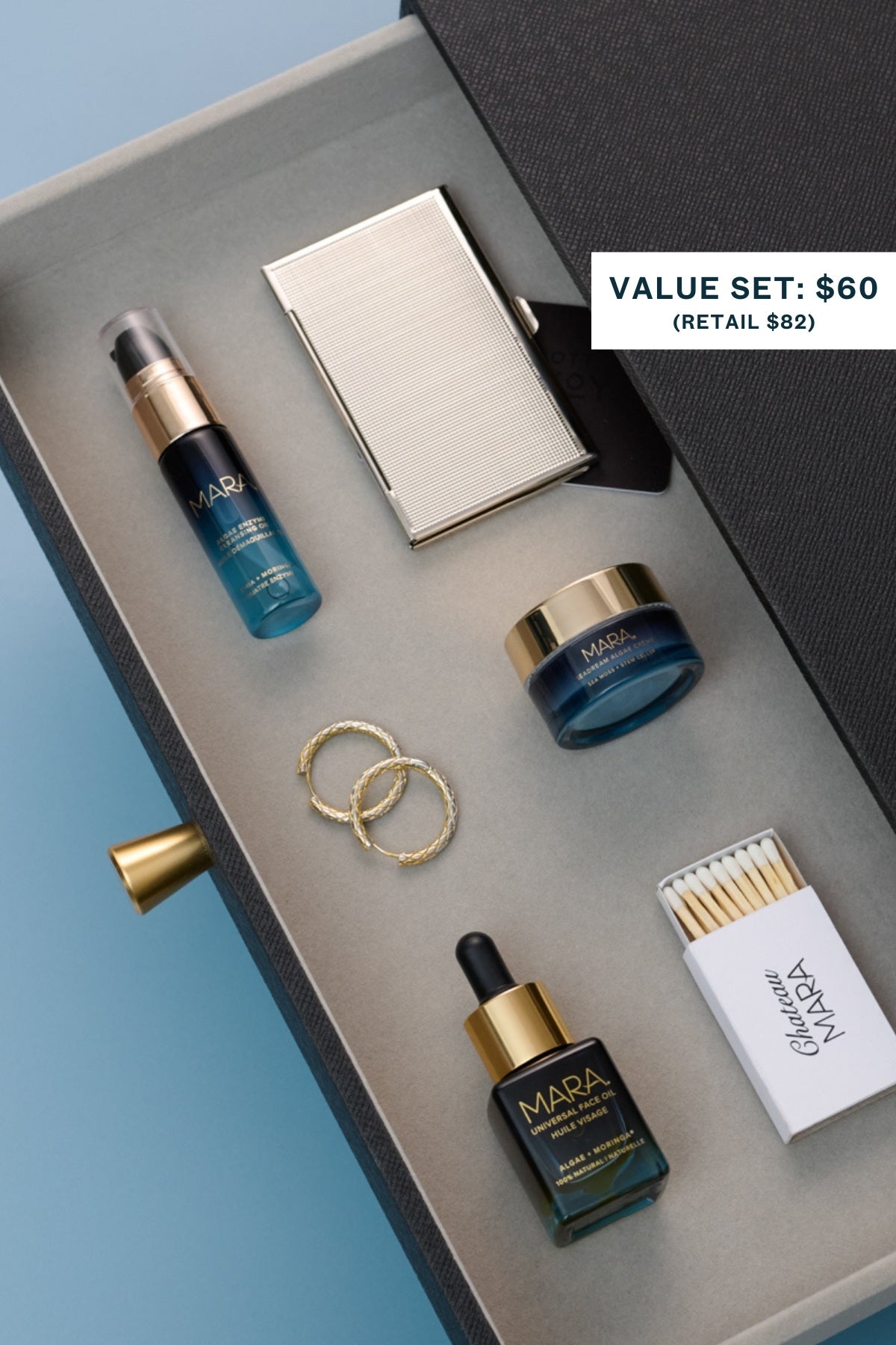 Sea the Glow Discover value set in a pull out drawer with matches and earrings