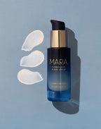 Flower Acid Algae Serum and swatch on blue background