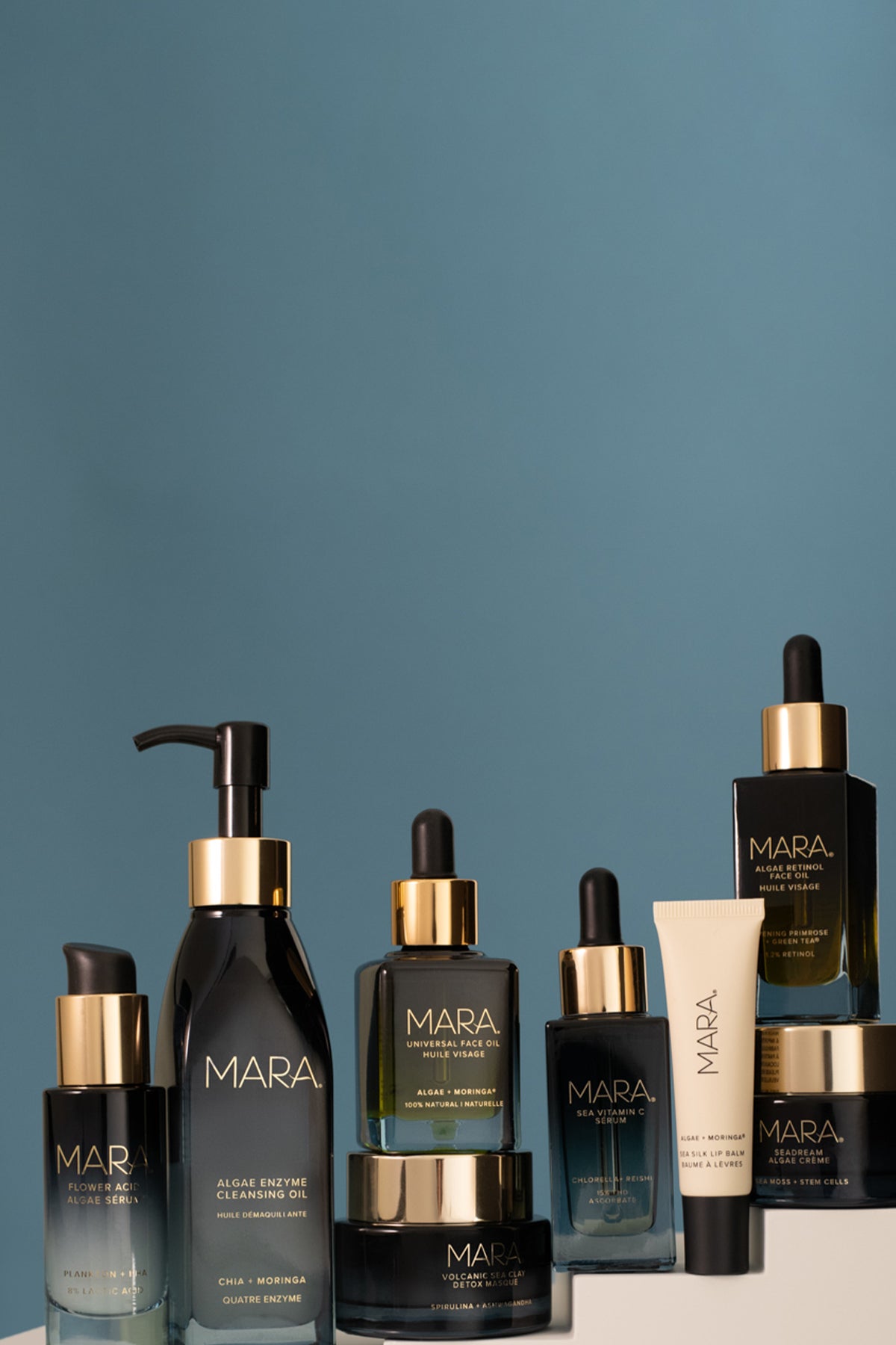 MARA products on little staircase shelf