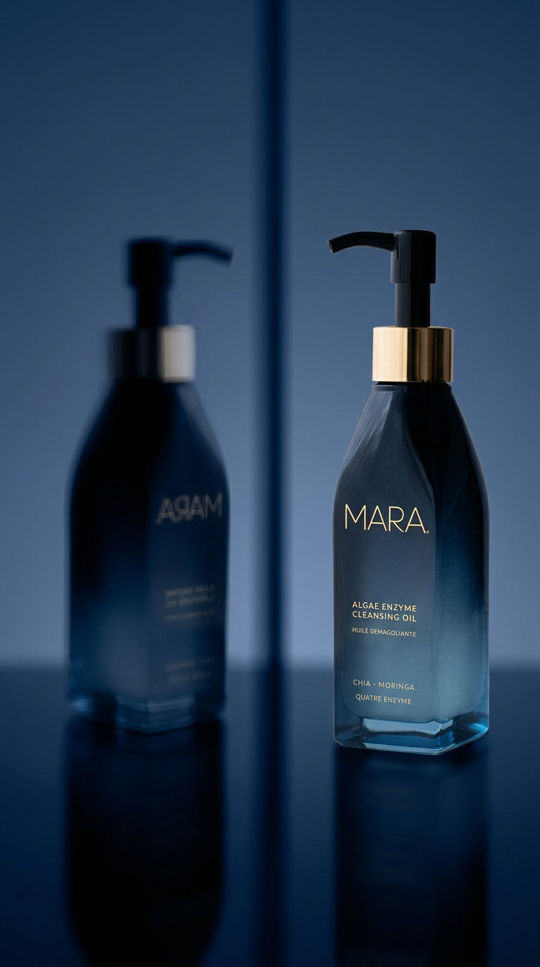 MARA cleanser with reflection in mirror