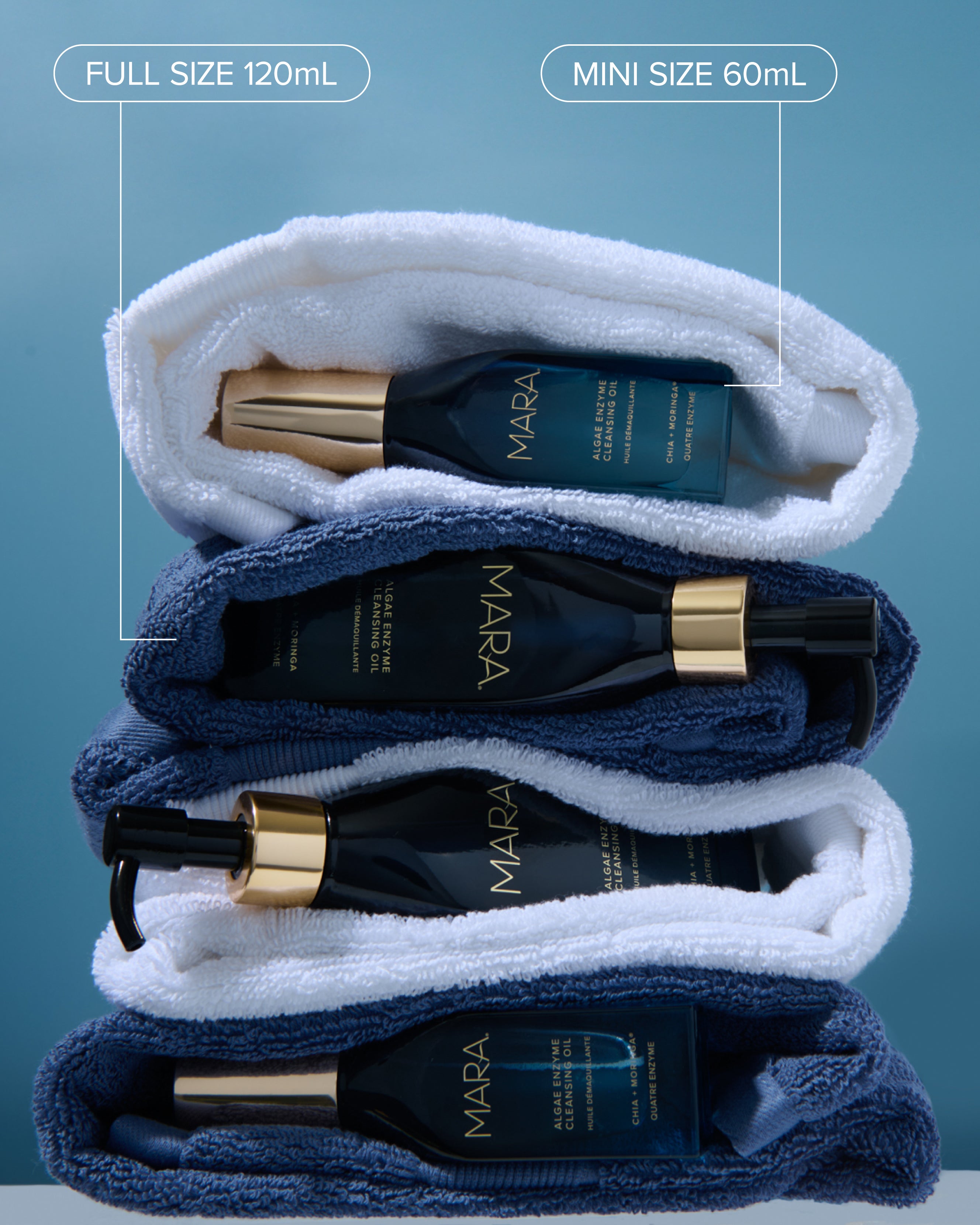 a stack of MARA cleansers wrapped in towels