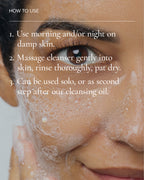 close up of woman's face with Aura Cleanse Foaming Gel Cleanser foam on her face and how to use