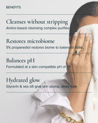 woman drying off her face after Aura Cleanse Foaming Gel Cleanser and the benefits
