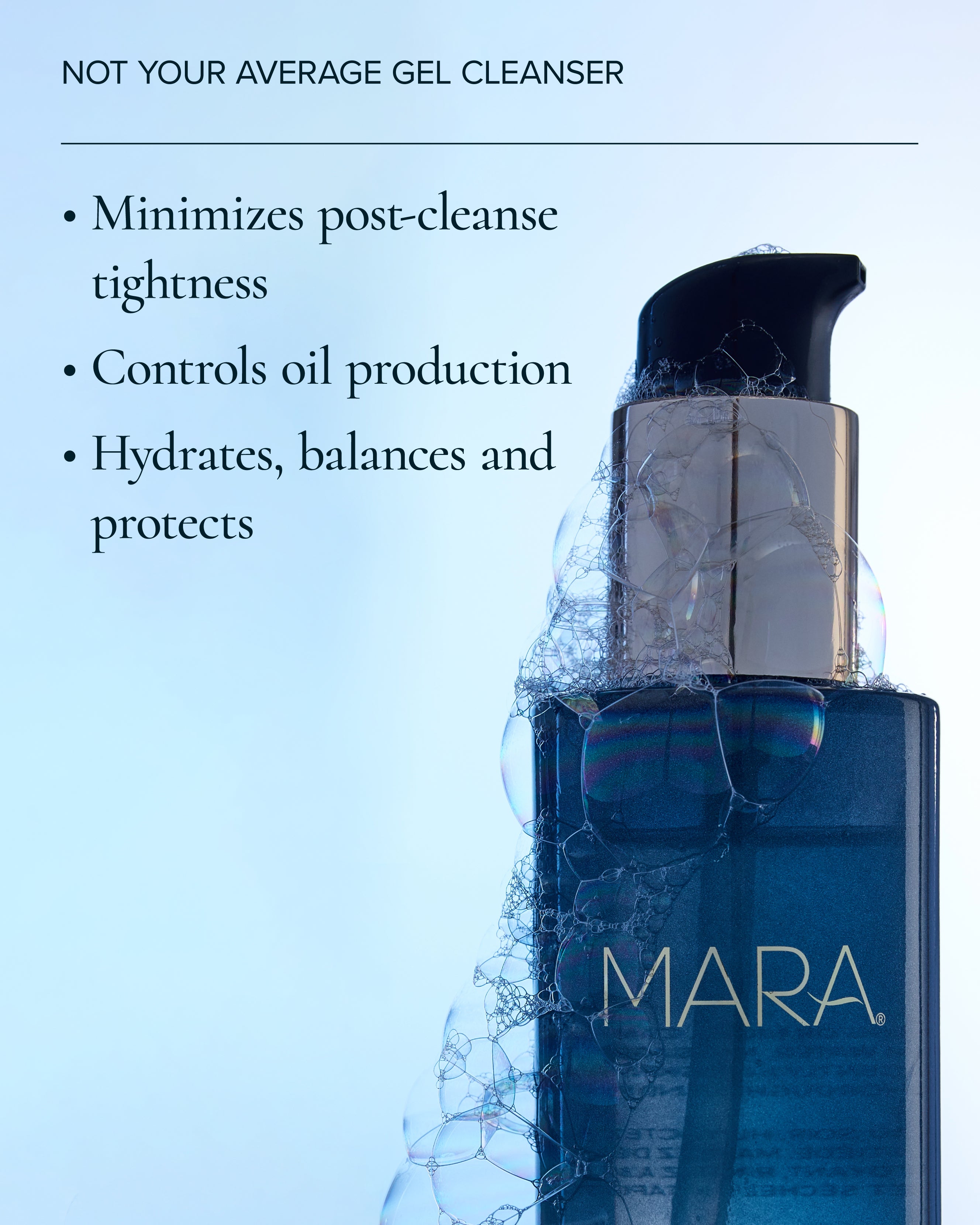 Close up of the top of Aura Cleanse Foaming Gel Cleanser with bubbles