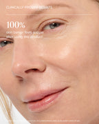 woman's face close-up after using Aura Cleanse Foaming Gel Cleanser 