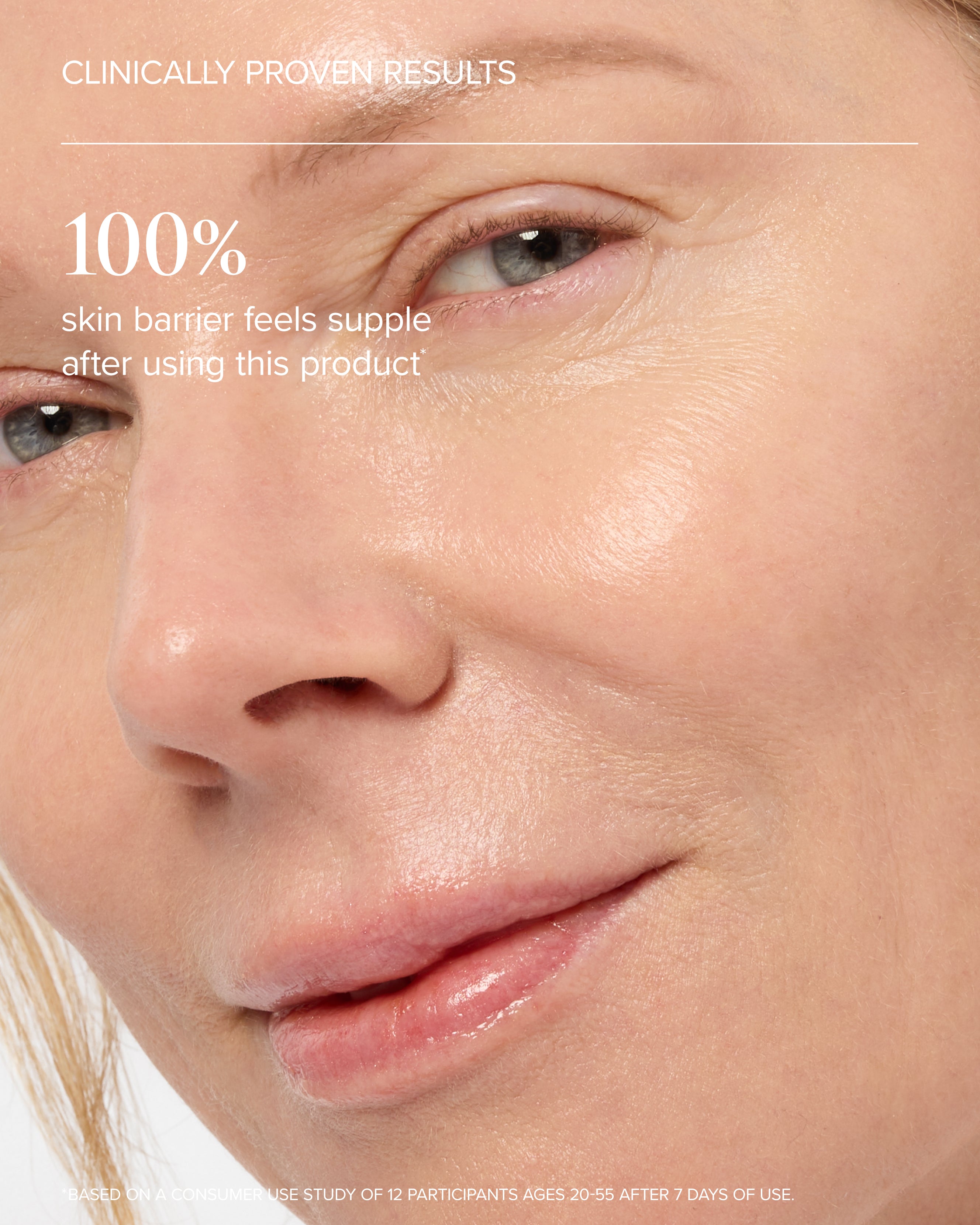 woman's face close-up after using Aura Cleanse Foaming Gel Cleanser 