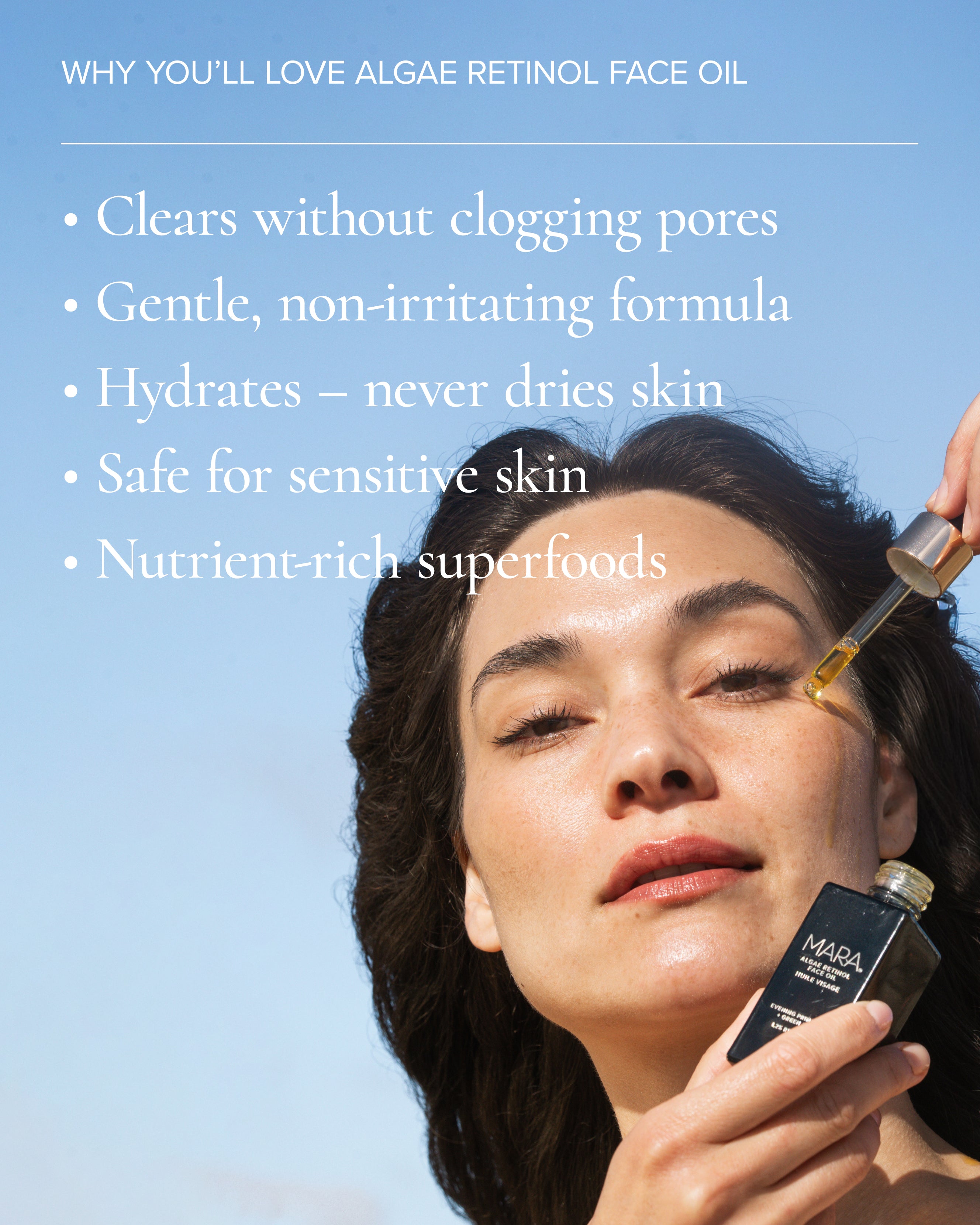 model putting algae retinol oil on her cheek and why you'll love algae retinol oil