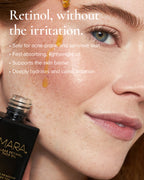 close up of model putting algae retinol oil on face and why algae retinol oil doesn't cause irritation