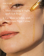 close up of model putting algae retinol face oil on her cheek and how to use it