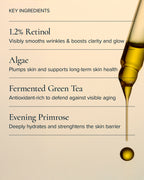 Algae retinol oil dropper and key ingredients 