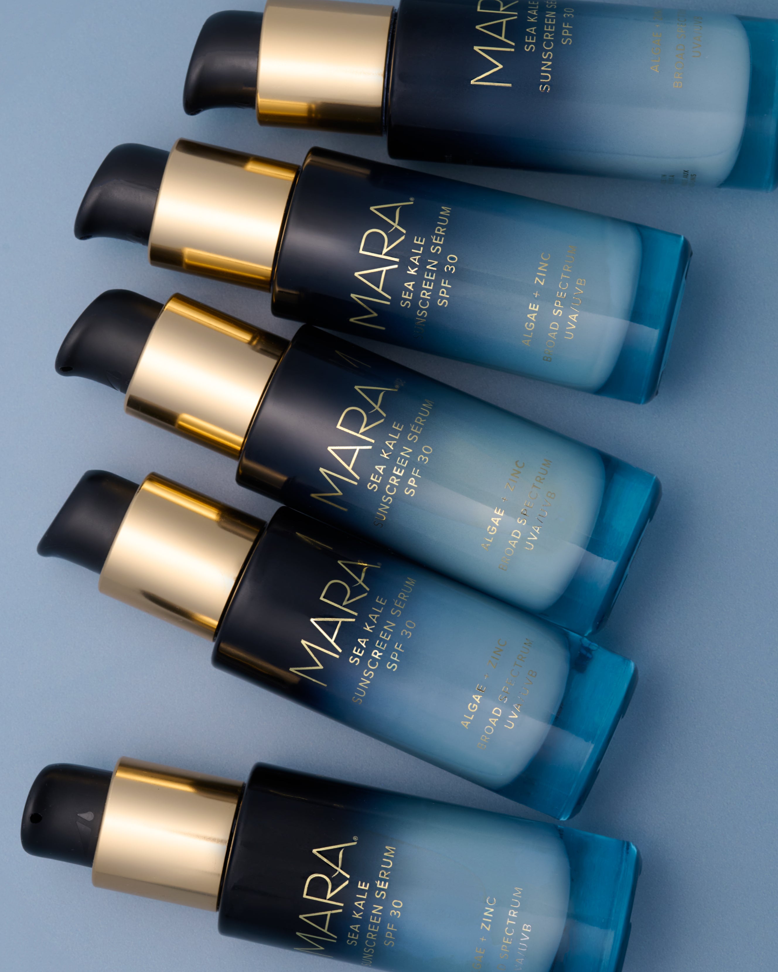 MARA Sea Kale Sunscreen lined up next to each other