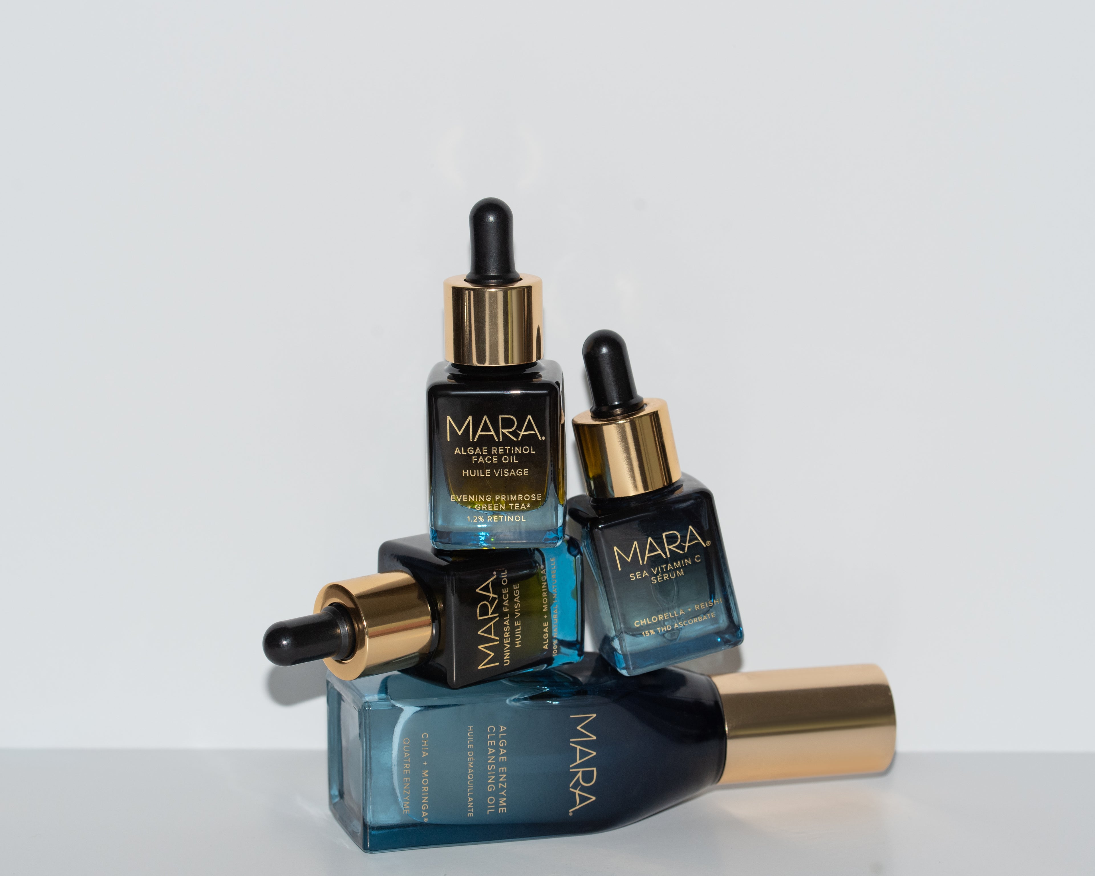 Mini MARA products stacked on light background