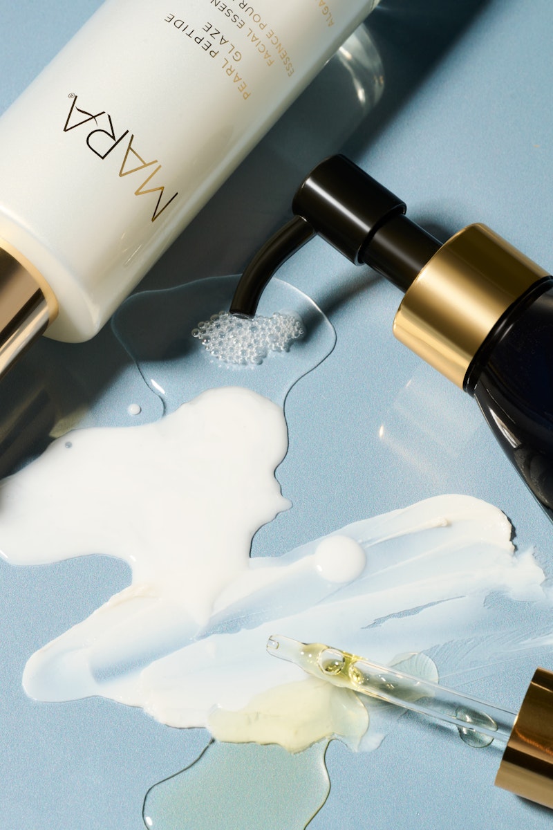 Pearl Peptide Glaze, Universal Face Oil, and Algae Enzyme Cleansing Oil swatches