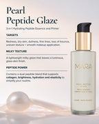MARA Pearl Peptide Glaze on a soft beige background with text on the left describing Target, texture and power