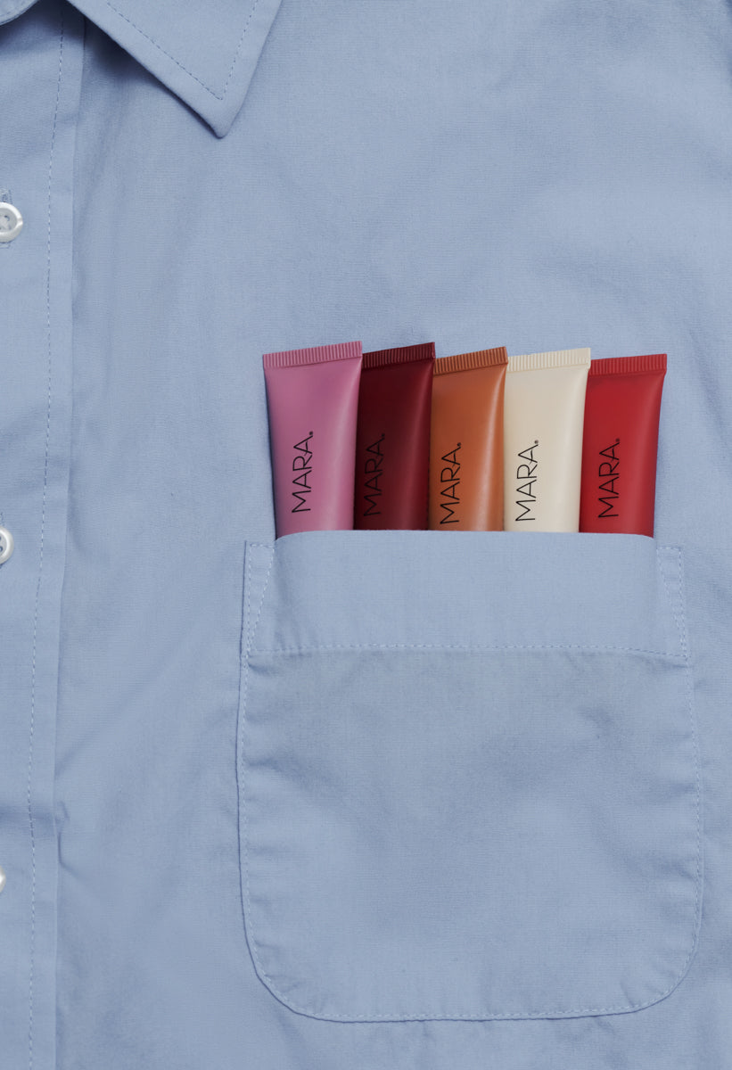 MARA Sea Silk lip balm in shirt pocket