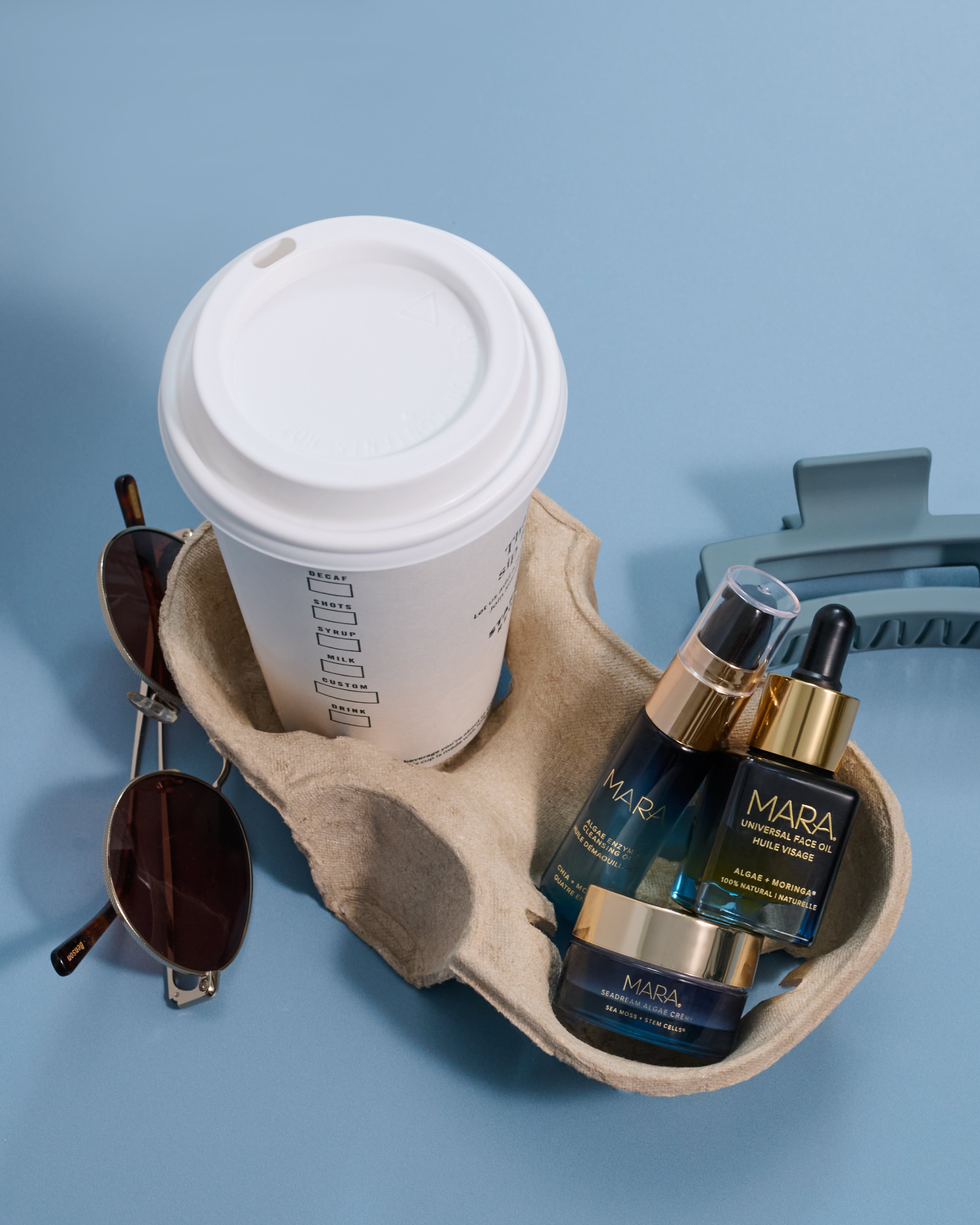 Sea the Glow Discovery Set and coffee cup