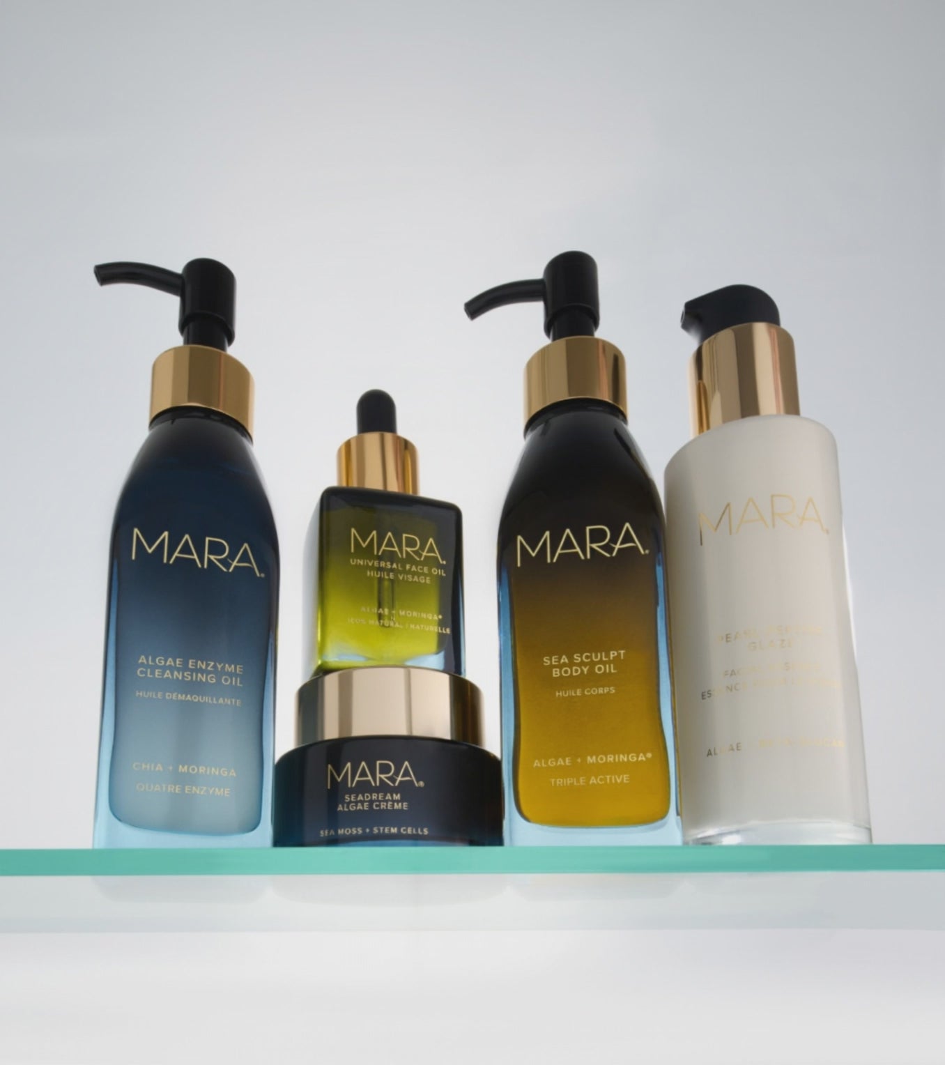 water splashing on Cleansing Oi, Universal Oil, SeaDream, Pearl Peptide, Sea Sculpt Body Oil