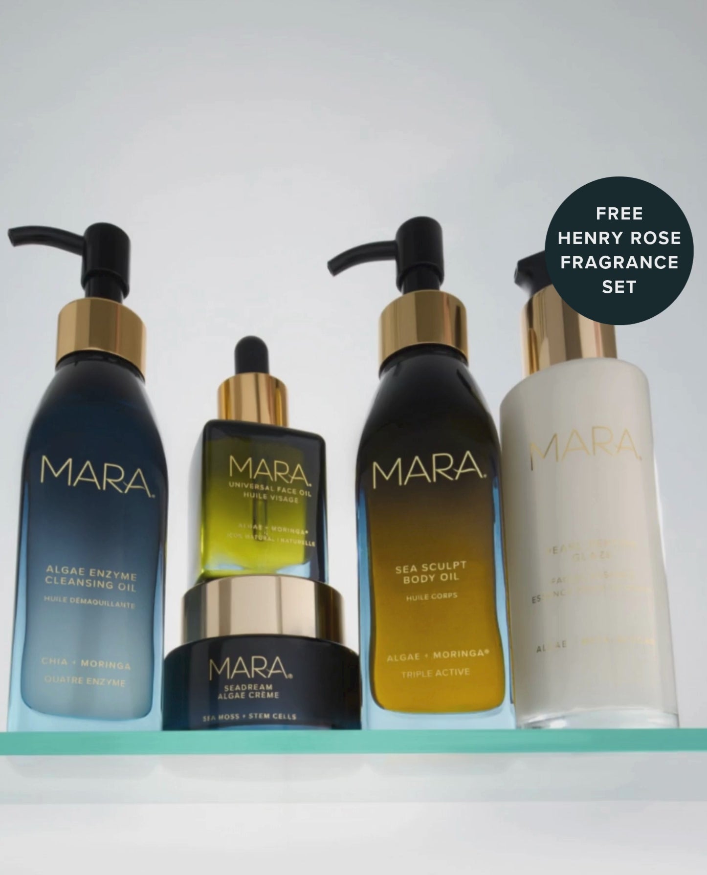 water splashing on Cleansing Oil, Universal Oil, SeaDream, Pearl Peptide, Sea Sculpt Body Oil