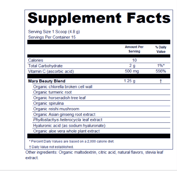 sea vitamin c glow supplement facts| Mara Beauty